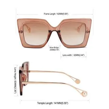 FEISEDY Sunglasses Womens Trendy, Oversized Square Shades, Pearl Inlay Cat Eye Frame UV400 Protection B2625,Champagne/Gradient Tea