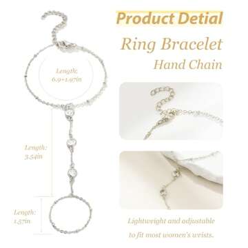 YANCHUN Hand Chain Bracelet Ring Bracelet Hand Chain Trendy Gold Bracelets Adjustable Rhinestone Hand Jewelry Gifts for Women