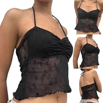 Y2K Women Halter Crop Top - Trendy Summer Cami Tank