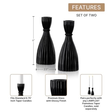 LampLust Black Taper Candle Holders Set of 2 for Stylish Decor