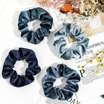 Whaline 12Pcs Blue Gray Theme Hair Scrunchies Velvet Elastics Scrunchy Bobbles Soft Hair Bands Hair Ties Hair Accessories for Girls, Women