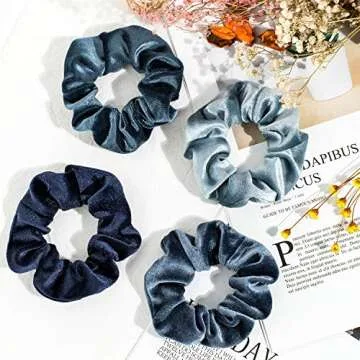 Whaline 12Pcs Blue Gray Theme Hair Scrunchies Velvet Elastics Scrunchy Bobbles Soft Hair Bands Hair Ties Hair Accessories for Girls, Women