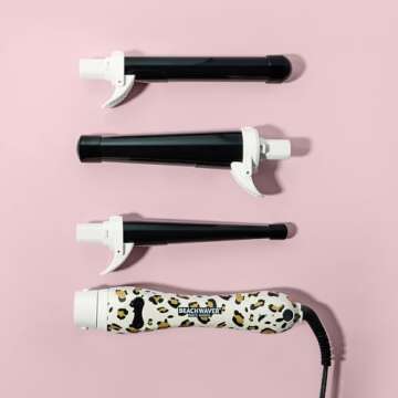Beachwaver Multi Barrel (Classic Catwalk) - Auto Rotating Curling Iron with 3 Attachments - Versatile Hair Curler with Ceramic Barrels, Adjustable Heat, and Ergonomic Handle in Cheetah Leopard Print