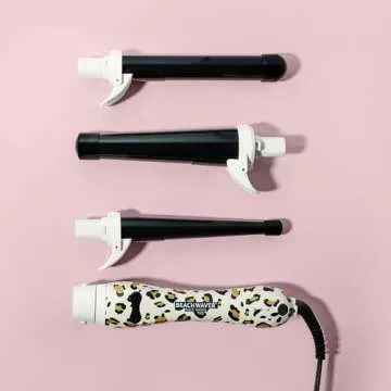 Beachwaver Multi Barrel (Classic Catwalk) - Auto Rotating Curling Iron with 3 Attachments - Versatile Hair Curler with Ceramic Barrels, Adjustable Heat, and Ergonomic Handle in Cheetah Leopard Print
