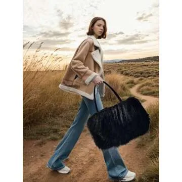 FINILUO Women Luxury Real Lamb Mongolian Flush Wool Fur With Genuine Leather Handles Handbag Black