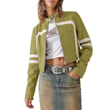 Saodimallsu Women's Stylish Faux Leather Cropped Jacket