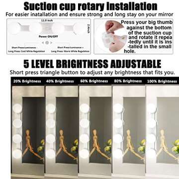 Assemer Portable Makeup Light,Cordless Led Vanity Mirror Lights with Brightness Color Temperature Adjustable for Vanity Table Bathroom Dressing Room