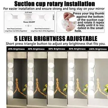 Assemer Portable Makeup Light,Cordless Led Vanity Mirror Lights with Brightness Color Temperature Adjustable for Vanity Table Bathroom Dressing Room