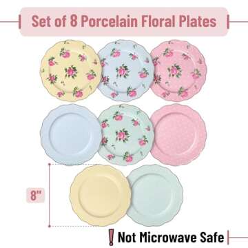 BTaT- Porcelain Floral Plates, Royal Dessert Plates, 8 inch, Set of 8, Appetizer Plates, Floral Plat...