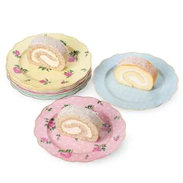 BTaT- Porcelain Floral Plates, Royal Dessert Plates, 8 inch, Set of 8, Appetizer Plates, Floral Plates, Salad Plates, Small Plates, Small Plates Set, Small Dishes, Dinnerware