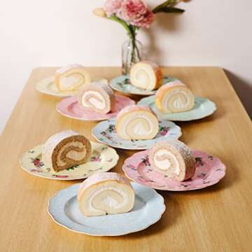 BTaT- Porcelain Floral Plates, Royal Dessert Plates, 8 inch, Set of 8, Appetizer Plates, Floral Plates, Salad Plates, Small Plates, Small Plates Set, Small Dishes, Dinnerware