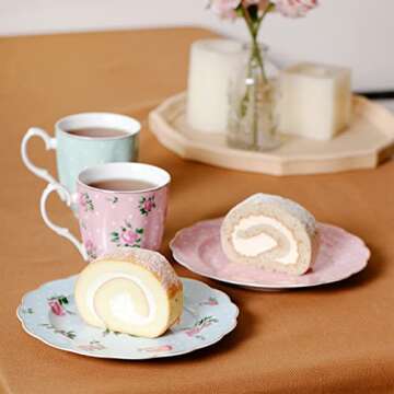 BTaT- Porcelain Floral Plates, Royal Dessert Plates, 8 inch, Set of 8, Appetizer Plates, Floral Plates, Salad Plates, Small Plates, Small Plates Set, Small Dishes, Dinnerware