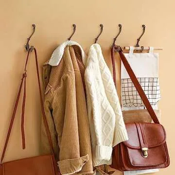 CRAFTSMAN ROAD Vintage Cast Iron Wall Hooks (Antique Brass Finish, Set of 4) - Rustic, Farmhouse, Fr...