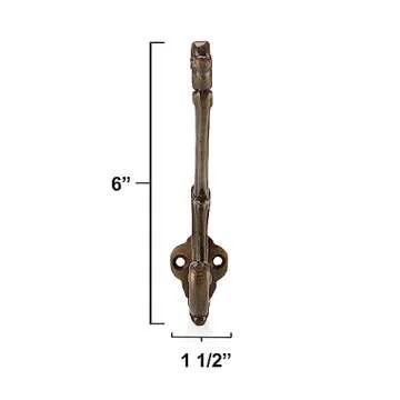 CRAFTSMAN ROAD Vintage Cast Iron Wall Hooks (Antique Brass Finish, Set of 4) - Rustic, Farmhouse, French Country Coat Hooks | Great for Coats, Bags, Towels, Hats | French Slender