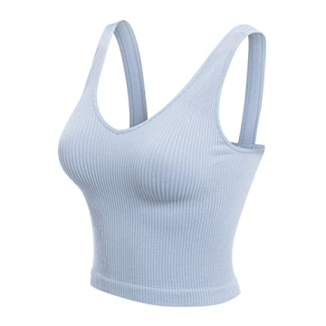 Four-Way Stretch V-Neck Ribbed Crop Top - USA Made Cashmere Blue