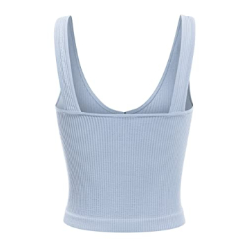Four-Way Stretch V-Neck Ribbed Crop Top - USA Made Cashmere Blue