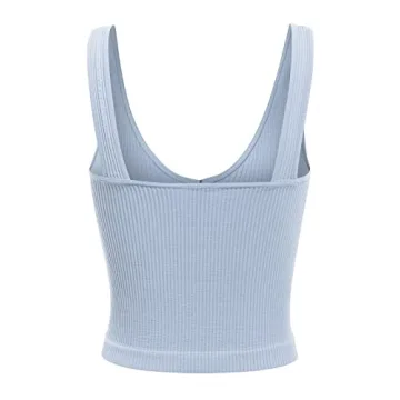Four-Way Stretch V-Neck Ribbed Crop Top - USA Made Cashmere Blue