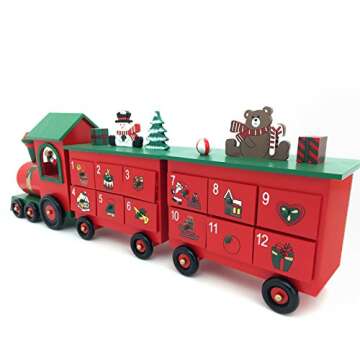 Christmas Wooden Advent Calendar Train with Hand Painted Patterns and 24 Drawers to Fill Candy or Sm...