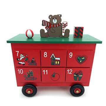 Christmas Wooden Advent Calendar Train with Hand Painted Patterns and 24 Drawers to Fill Candy or Small Gifts Christmas Tabletop Decoration 24 Inch (Traditional Christams-Large Train)