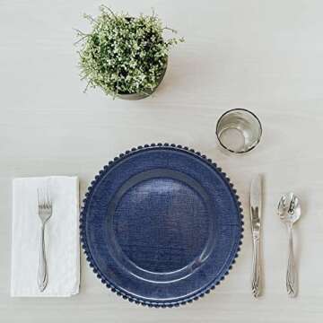 Exquisite Glass Charger Plates with Beaded Rim - Set of 4