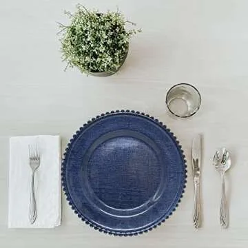 Exquisite Glass Charger Plates with Beaded Rim - Set of 4