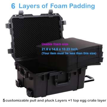 Regetek Waterproof Hard Case,27"x 20"x 13", Equipment Case with Wheels/Handle, Rolling Hard Case with Customizable Foam for camera,lense,Camcorder,Drone,Instrument, telescope,Shockproof TSA Friendly