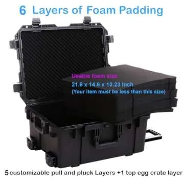 Regetek Waterproof Hard Case,27"x 20"x 13", Equipment Case with Wheels/Handle, Rolling Hard Case with Customizable Foam for camera,lense,Camcorder,Drone,Instrument, telescope,Shockproof TSA Friendly