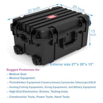 Regetek Waterproof Hard Case,27"x 20"x 13", Equipment Case with Wheels/Handle, Rolling Hard Case with Customizable Foam for camera,lense,Camcorder,Drone,Instrument, telescope,Shockproof TSA Friendly