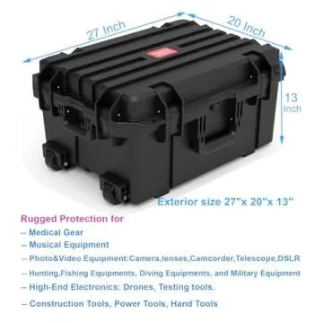 Regetek Waterproof Hard Case,27"x 20"x 13", Equipment Case with Wheels/Handle, Rolling Hard Case with Customizable Foam for camera,lense,Camcorder,Drone,Instrument, telescope,Shockproof TSA Friendly