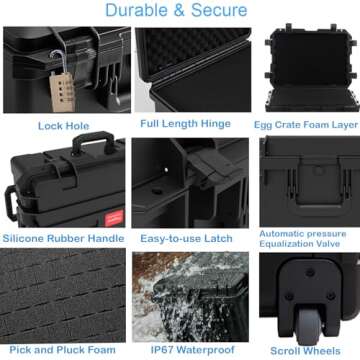 Regetek Waterproof Hard Case,27"x 20"x 13", Equipment Case with Wheels/Handle, Rolling Hard Case with Customizable Foam for camera,lense,Camcorder,Drone,Instrument, telescope,Shockproof TSA Friendly