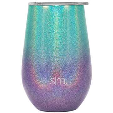 Simple Modern Wine Tumbler with Lid | Cute Stemless Glass Cup with Press-In Lid | Insulated Stainles...