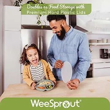 WeeSprout Suction Plates with Lids for Babies & Toddlers - 100% Silicone, Dinnerware Stays Put, Divided Design for Picky Eaters, Microwave & Dishwasher Friendly, 3 Pack