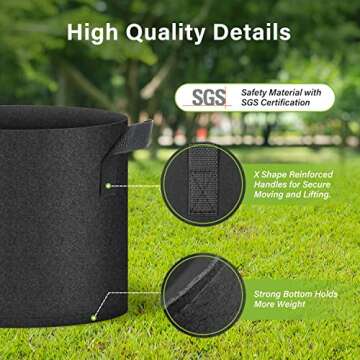HealSmart Plant Grow Bags 10 Gallon, Tomoato Planter Pots 5-Pack with Handles, Aeration Nonwoven Fabric, Heavy Duty Gardening Planter for Vegetable, Herbs and Flowers, Black