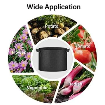 HealSmart Plant Grow Bags 10 Gallon, Tomoato Planter Pots 5-Pack with Handles, Aeration Nonwoven Fabric, Heavy Duty Gardening Planter for Vegetable, Herbs and Flowers, Black