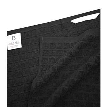 Premium Kitchen Towels (20”x 28”, 6 Pack) | Large Cotton Hand Towels | Flat & Terry Dish Towels | Highly Absorbent Tea Towels Set with Hanging Loop | Black Check