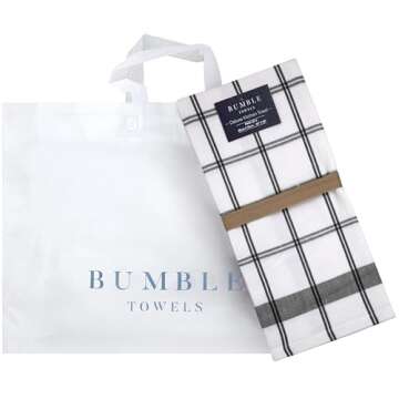 Premium Kitchen Towels (20”x 28”, 6 Pack) | Large Cotton Hand Towels | Flat & Terry Dish Towels | Highly Absorbent Tea Towels Set with Hanging Loop | Black Check