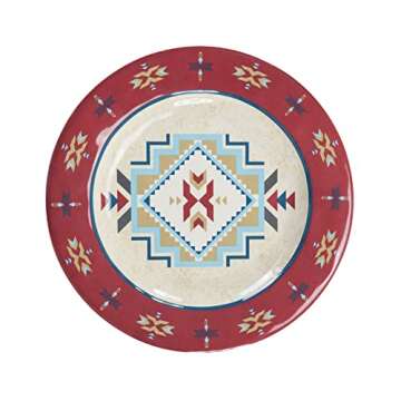 Paseo Road by HiEnd Accents Spirit Valley 14 Piece Melamine Plastic Dinnerware Set with Plates, Bowls and Serving Platter, Southwestern Rustic Cabin Lodge Aztec Style