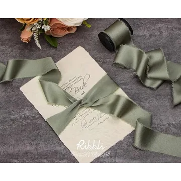 Ribbli Dusty Sage Green Silk Satin Ribbon for Elegant Crafting