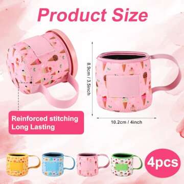 4pcs Ice Cream Pint Sleeves, Neoprene Prints Reusable Insulated Sleeve Cover with Handle Spoon Holde...