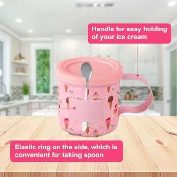 4pcs Ice Cream Pint Sleeves, Neoprene Prints Reusable Insulated Sleeve Cover with Handle Spoon Holder for Ninja Creami 16oz Ice Cream Pints (4 Styles)