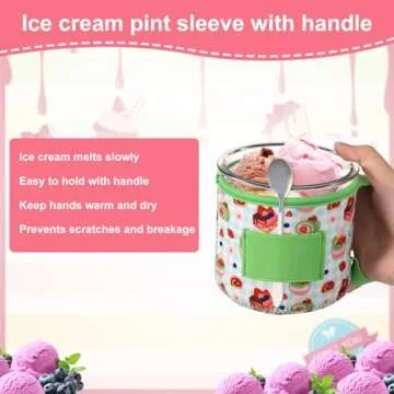 4pcs Ice Cream Pint Sleeves, Neoprene Prints Reusable Insulated Sleeve Cover with Handle Spoon Holder for Ninja Creami 16oz Ice Cream Pints (4 Styles)