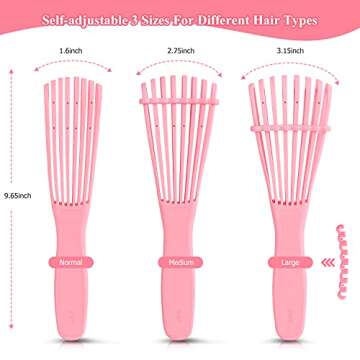 Detangling Hair Brush, Detangling brush for Adults and Kids, Comb Set for Kinky Curly Coily and Wavy Hair, For Wet and Dry Hair, Afro American Type 3a-4c, Comfortable Grip, Easy to Clean(Pink)