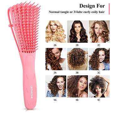 Detangling Hair Brush, Detangling brush for Adults and Kids, Comb Set for Kinky Curly Coily and Wavy Hair, For Wet and Dry Hair, Afro American Type 3a-4c, Comfortable Grip, Easy to Clean(Pink)