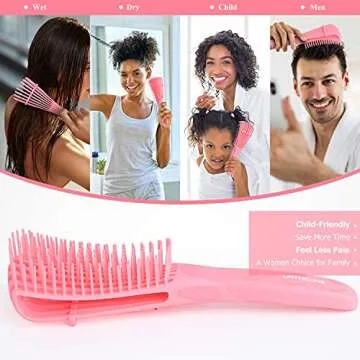 Detangling Hair Brush, Detangling brush for Adults and Kids, Comb Set for Kinky Curly Coily and Wavy Hair, For Wet and Dry Hair, Afro American Type 3a-4c, Comfortable Grip, Easy to Clean(Pink)