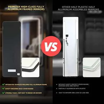 PRIMETEK 47"x15" LED Lighted Over The Door Hanging Mirror, Wall Mounted Full-Length Mirror with Lights for Bedroom, Bathroom, White