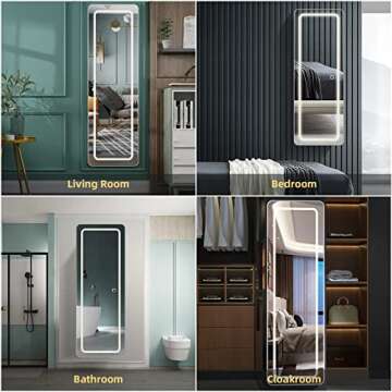 PRIMETEK 47"x15" LED Lighted Over The Door Hanging Mirror, Wall Mounted Full-Length Mirror with Lights for Bedroom, Bathroom, White