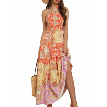 Floral Summer Beach Dresses for Women 2024 Vacation Hawaiian Maxi Dresses XL