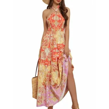 Floral Summer Beach Dresses for Women 2024 Vacation Hawaiian Maxi Dresses XL