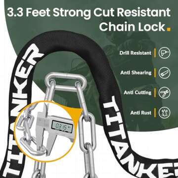 Titanker Bike Chain Lock, Security Anti-Theft Chain Lock for Motorcycle, Bicycle, Door, Gate, Fence,...