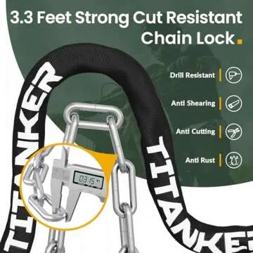Titanker Bike Chain Lock, Security Anti-Theft Chain Lock for Motorcycle, Bicycle, Door, Gate, Fence,...